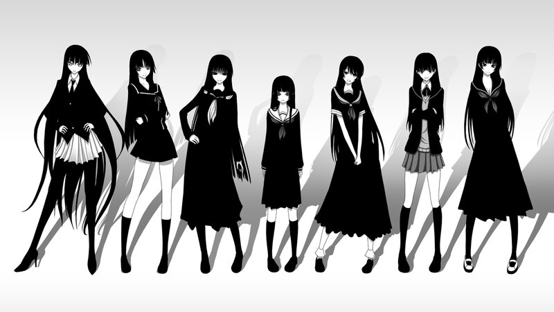 Seven Anime Girls in School Uniforms