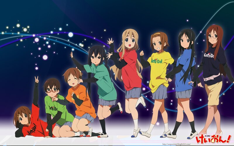 Seven Anime Girls Posing — Blue