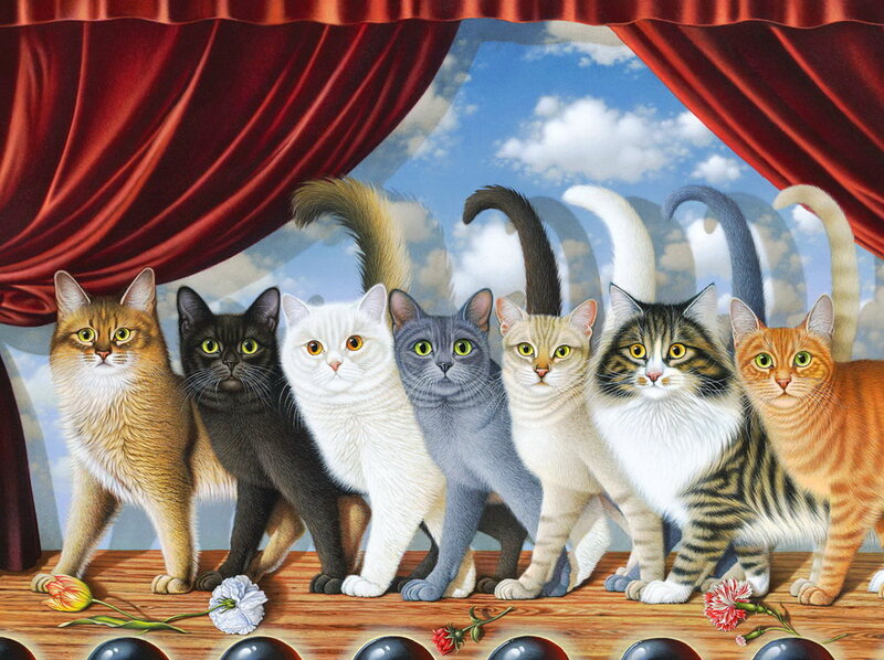 Seven Cats on Stage — Red