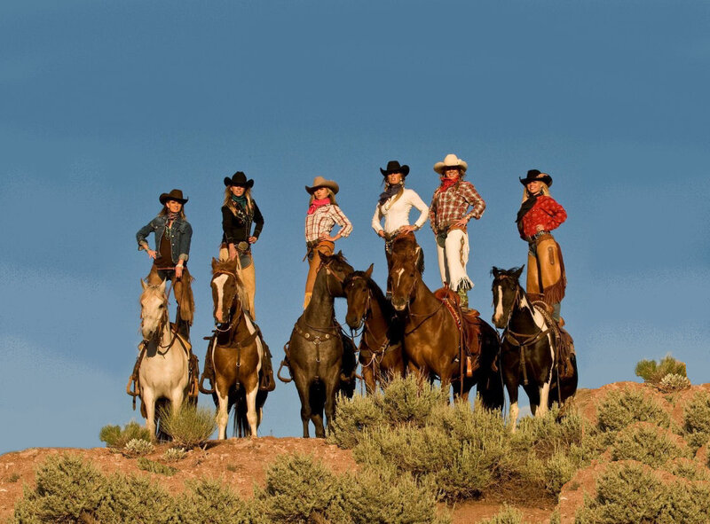 Seven Cowgirls on Horses — Blue