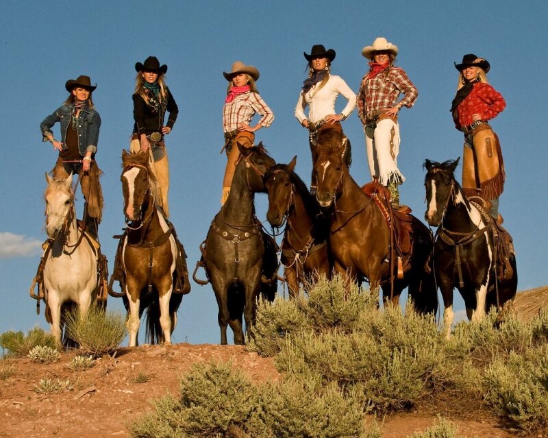 Seven Cowgirls on Horses