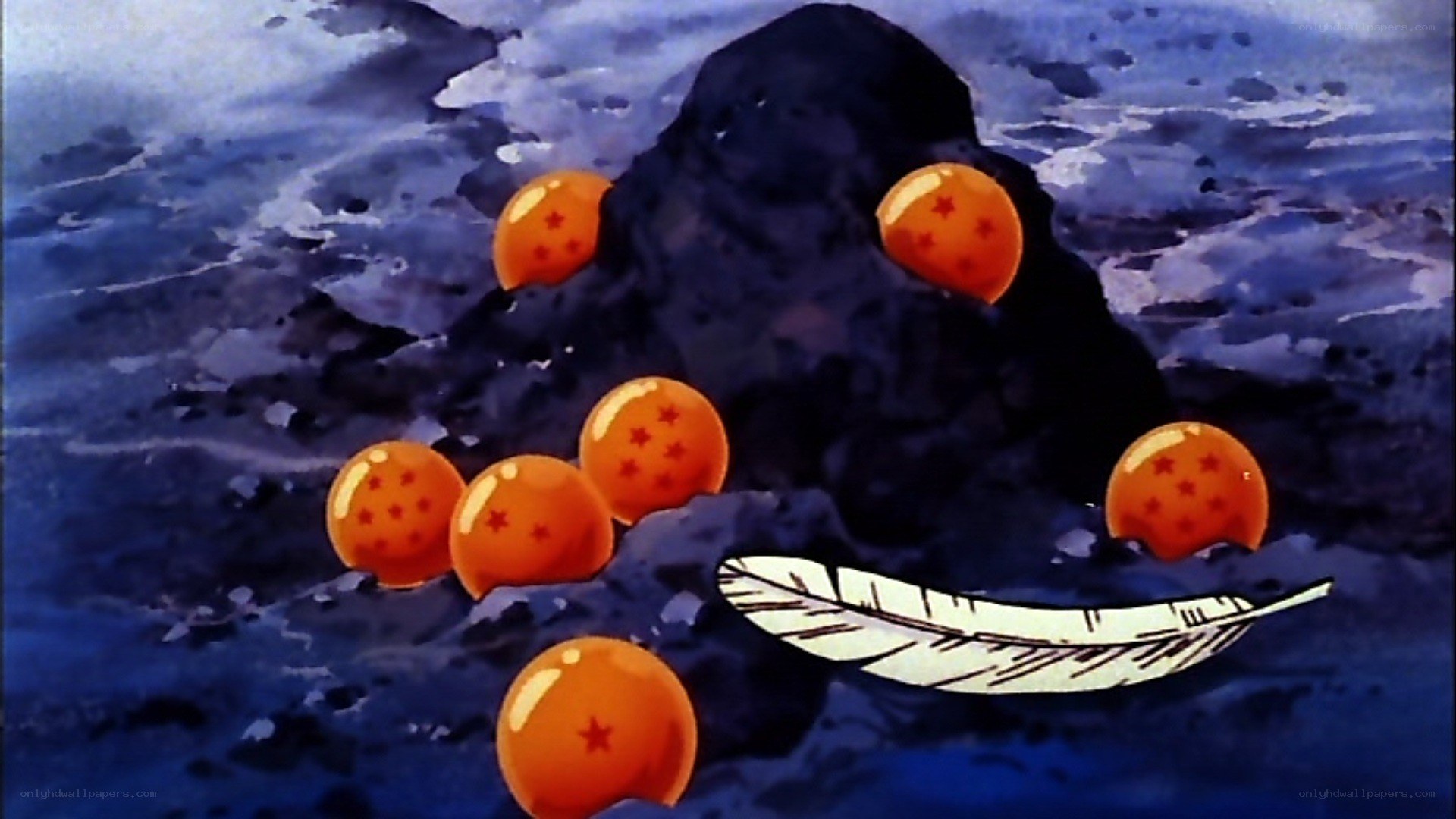 seven dragon balls on a rock