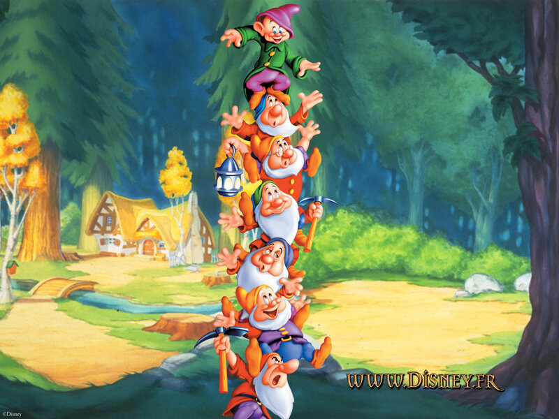 Seven Dwarfs Stacked — Green, Playful, Afternoon, Illustration