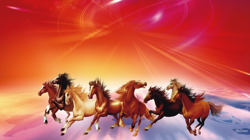 Seven Horses Running — Red
