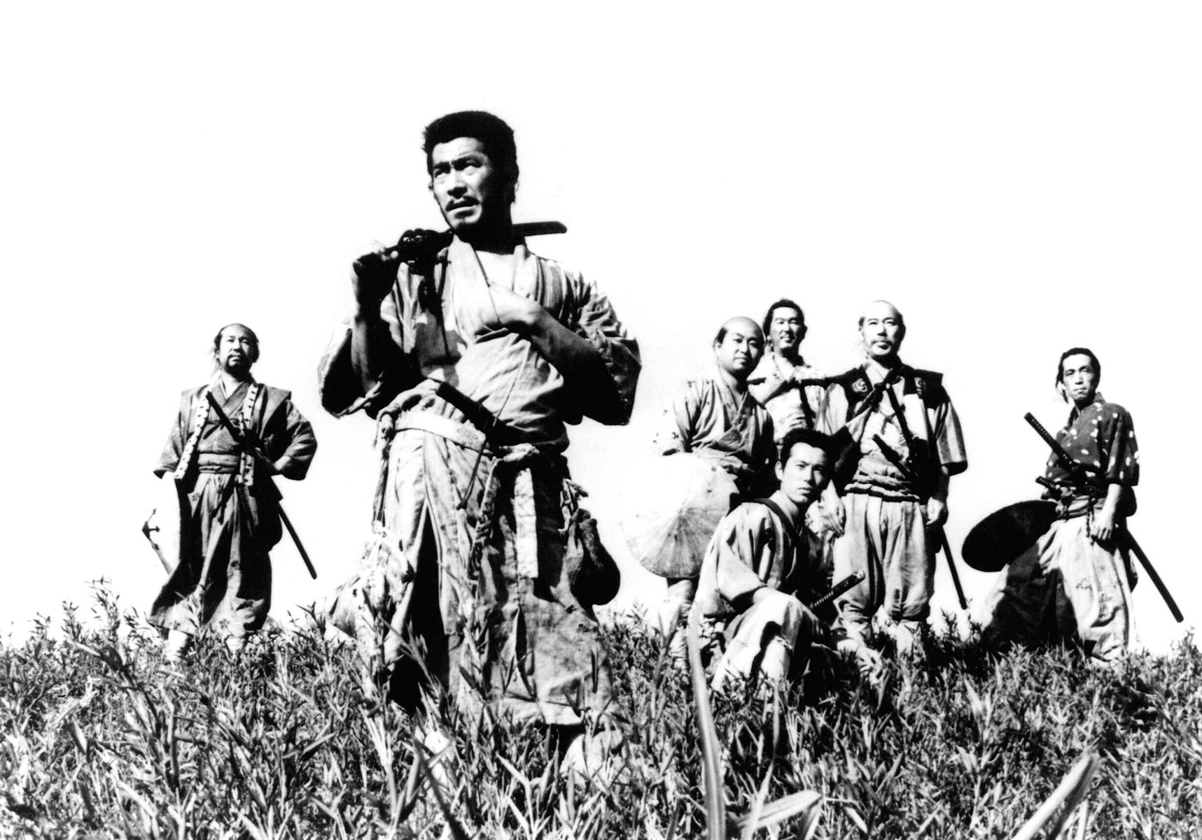 Seven Samurai on a hillside