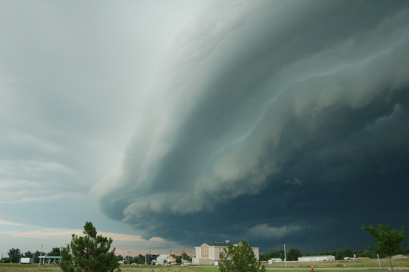 Severe storm cloud over town