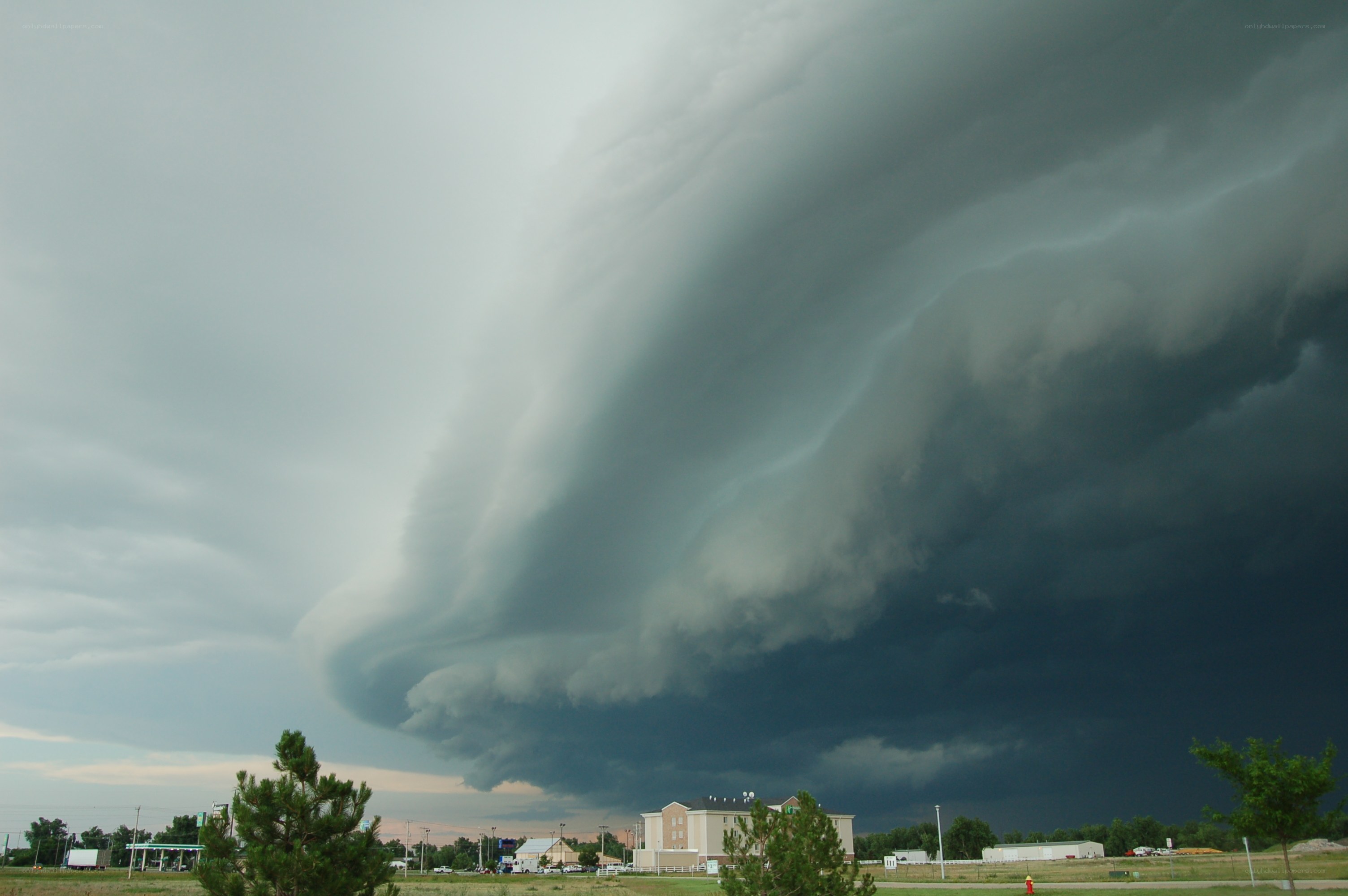 Severe storm cloud over town