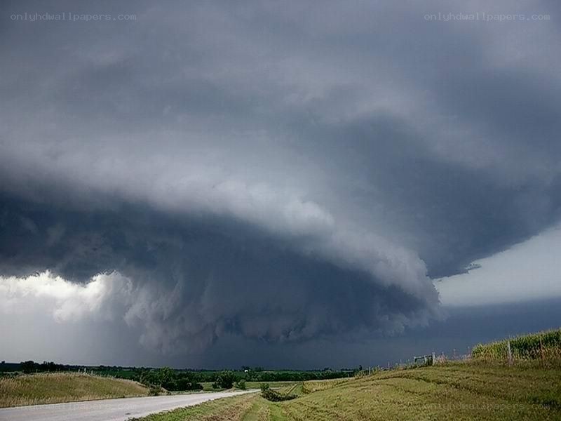 Severe storm over rural landscape