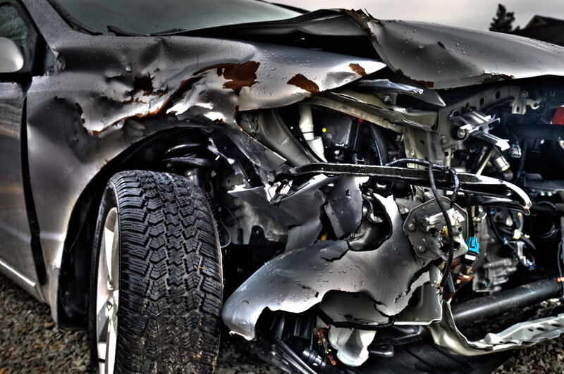 Severely damaged car front