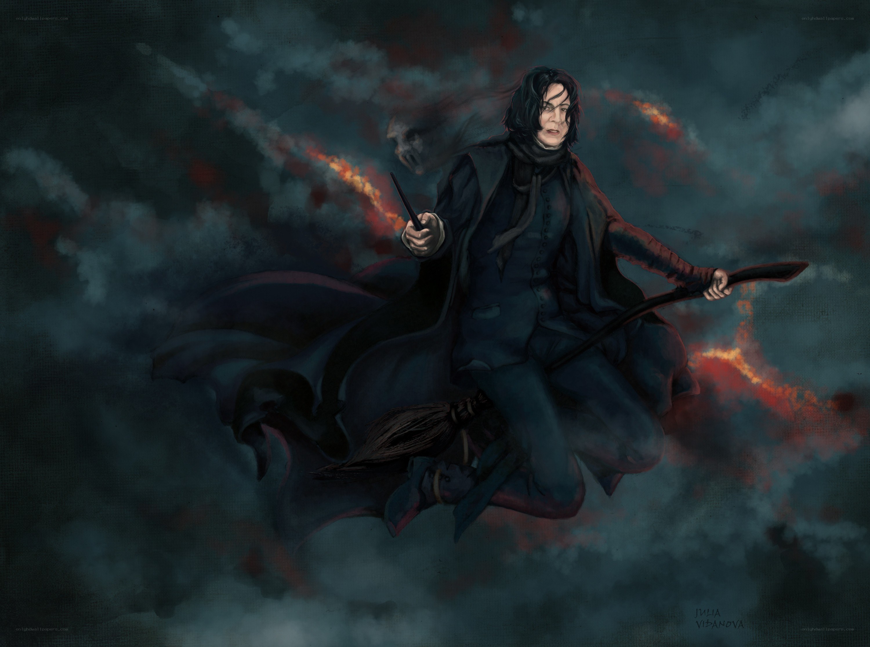 Severus Snape on a broomstick