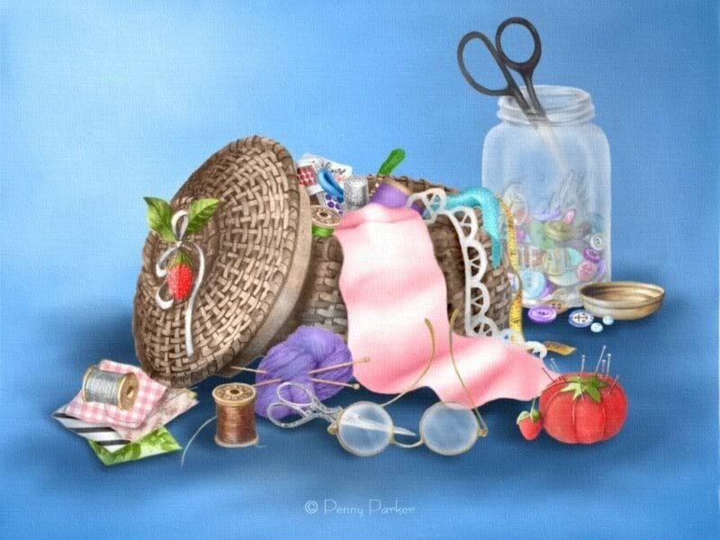 Sewing Supplies in Basket