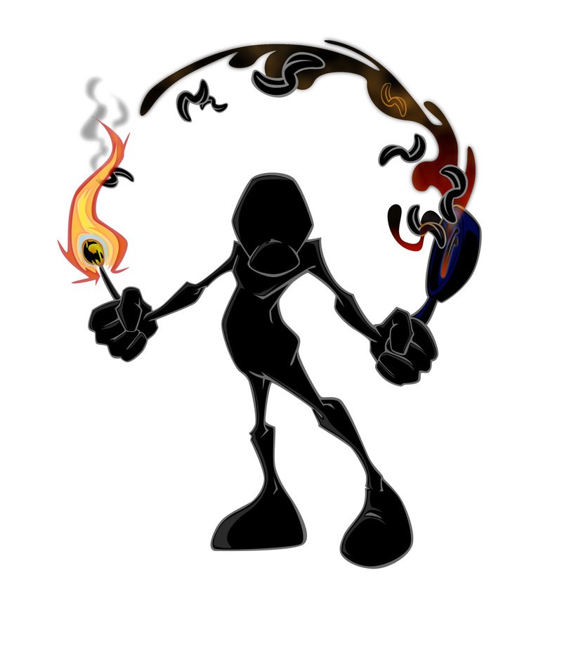 Shadow figure with fire and smoke