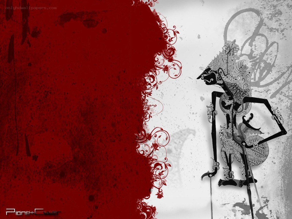 Shadow puppet art with red design