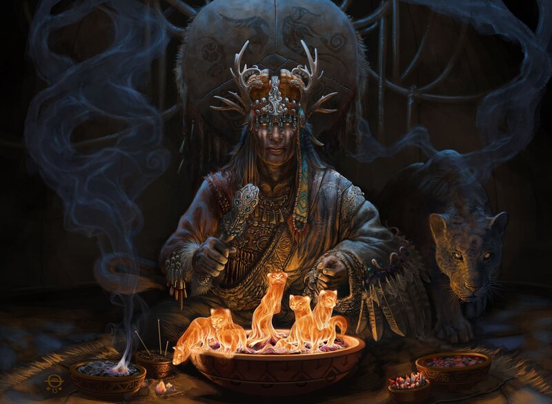 Shaman with Burning Cats