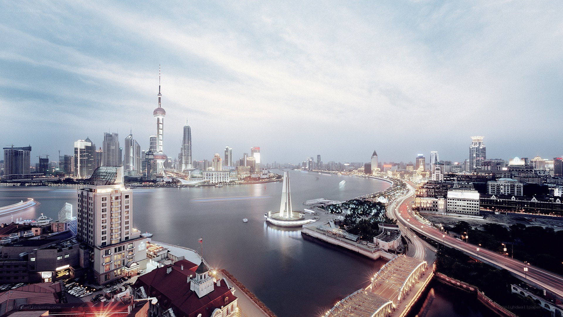 Shanghai skyline at dusk