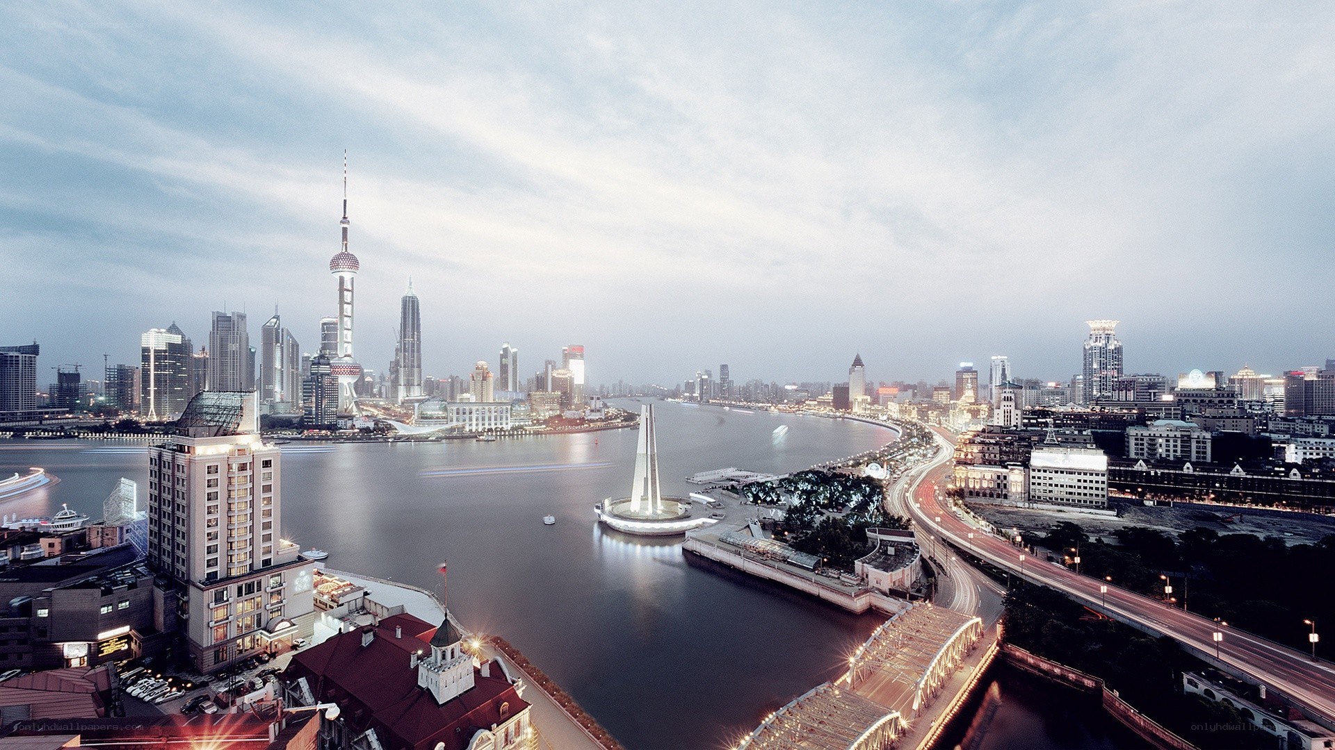 Shanghai skyline at dusk