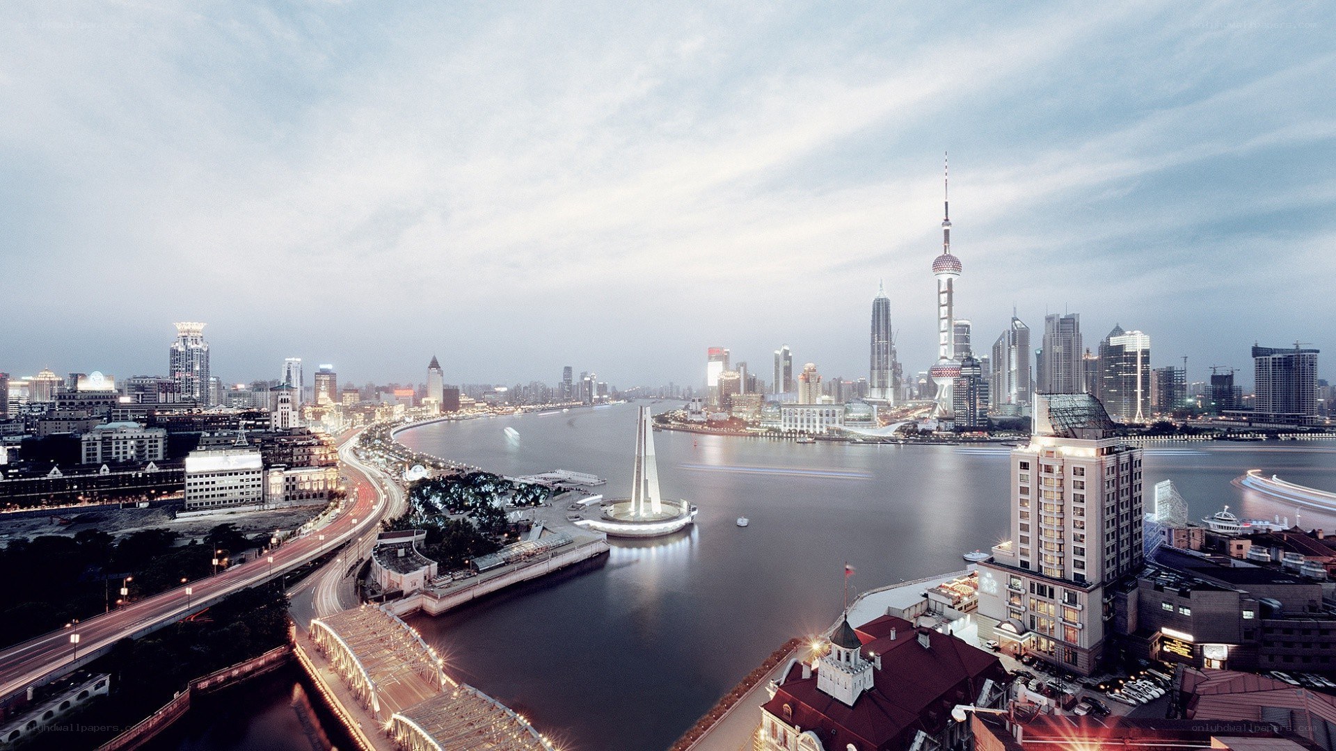 Shanghai skyline at dusk