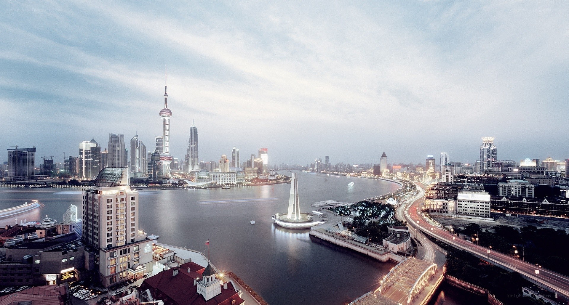 Shanghai skyline at dusk
