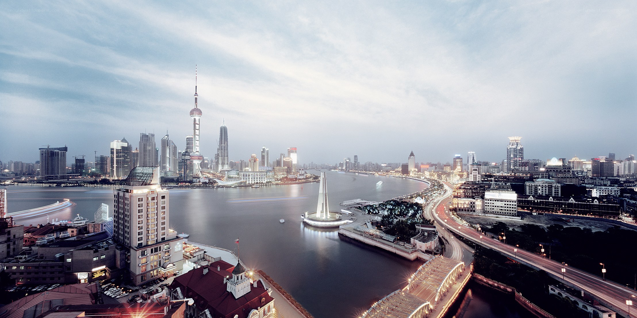 Shanghai skyline at dusk