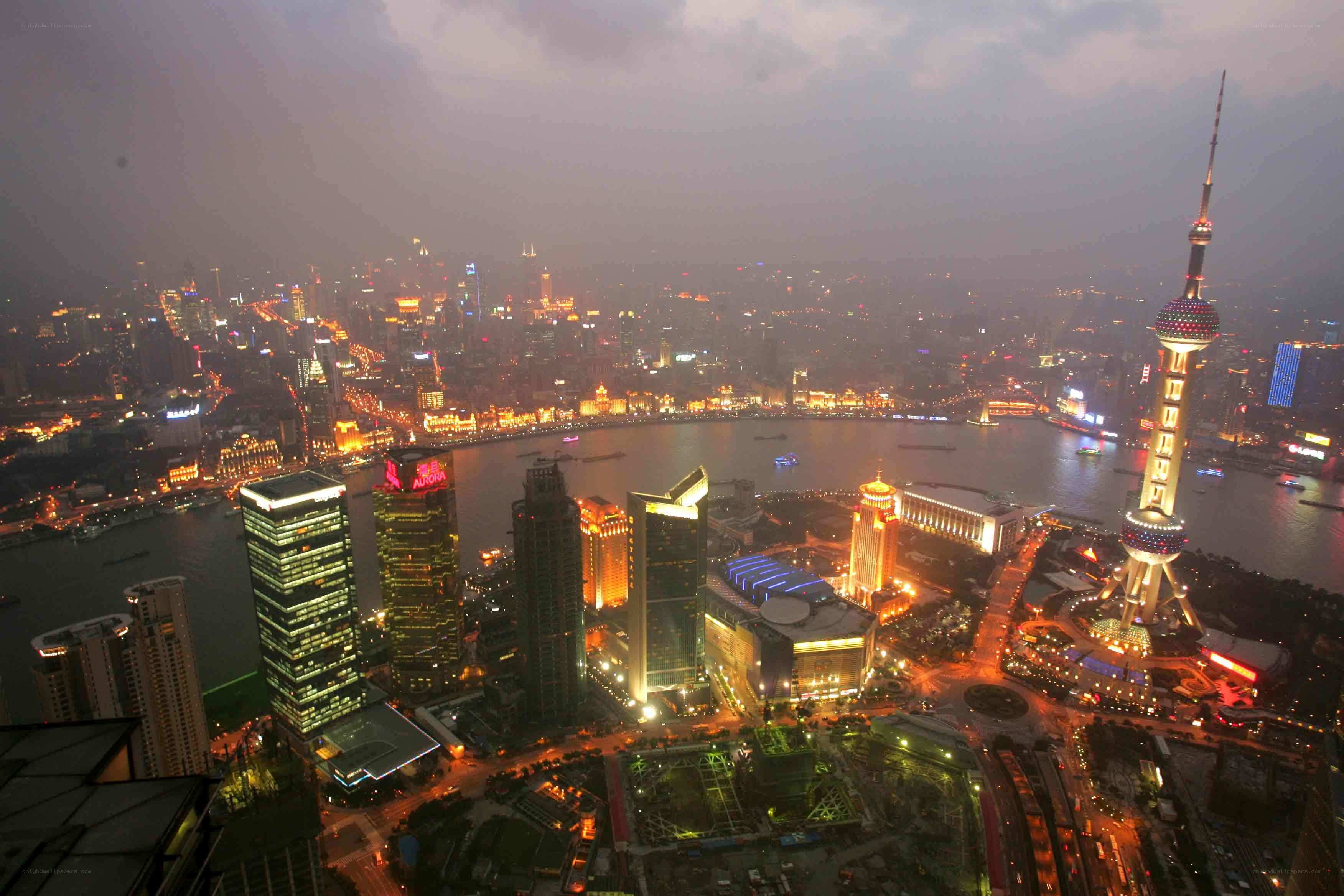 Shanghai skyline at dusk