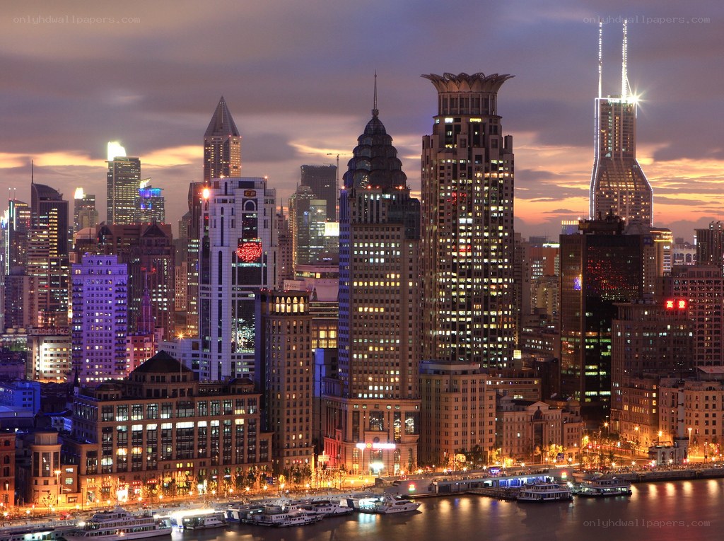 Shanghai skyline at dusk