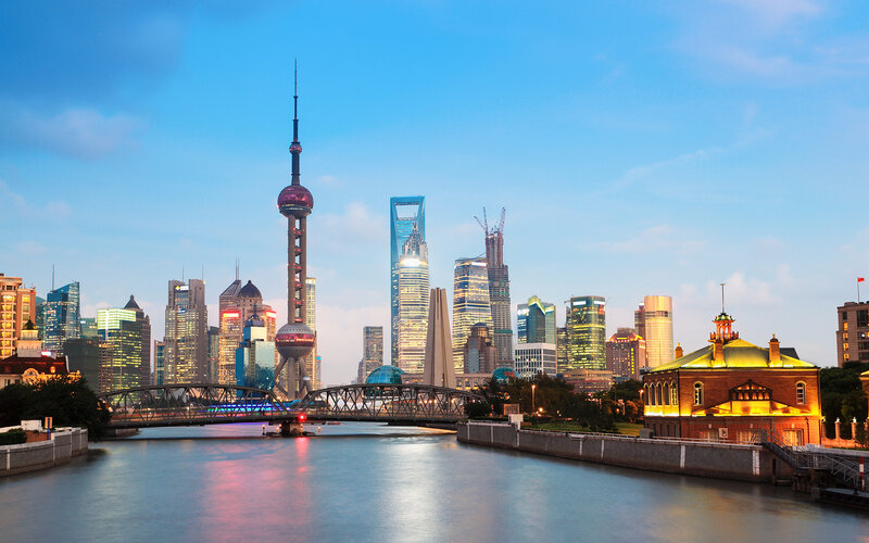 Shanghai Skyline at Dusk — Blue, Calm