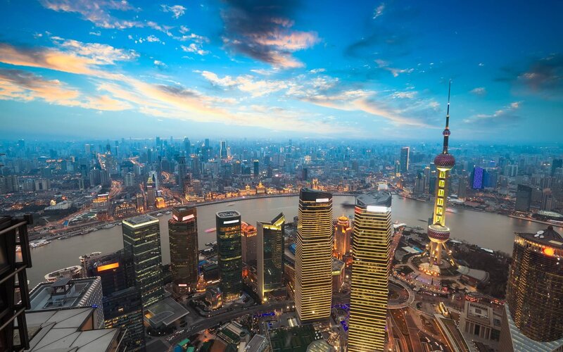 Shanghai Skyline at Dusk — Blue, Dramatic, Sunset