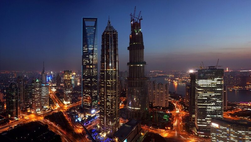 Shanghai Skyline at Dusk — Blue, Dramatic
