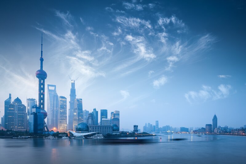 Shanghai Skyline at Dusk — Blue, Serene, Photograph