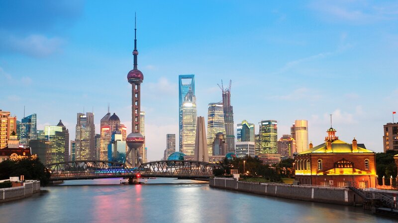 Shanghai Skyline at Dusk — Blue, Serene, Sunset