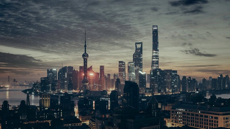 Shanghai Skyline at Dusk — Gray, Dramatic