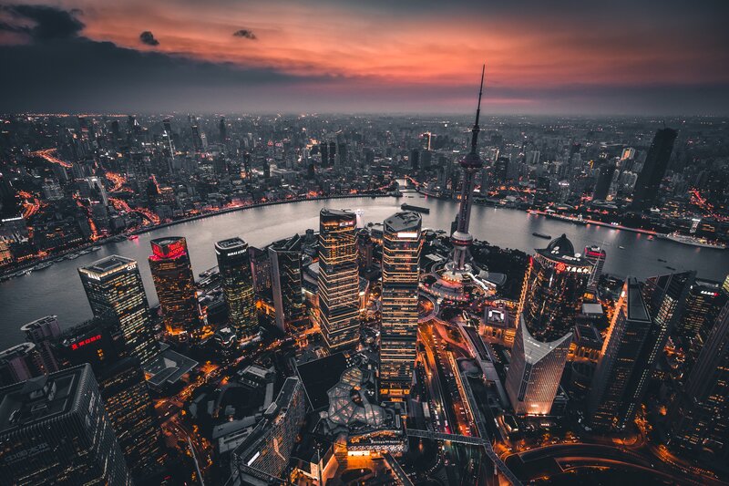 Shanghai Skyline at Dusk — Orange, Dramatic