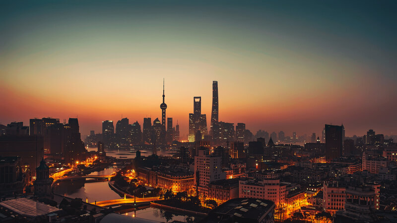 Shanghai Skyline at Dusk — Orange