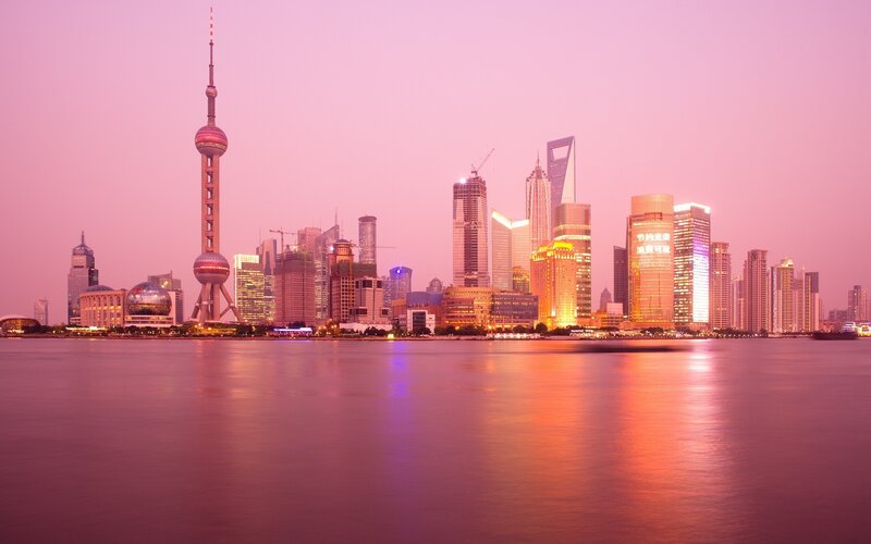 Shanghai Skyline at Dusk — Pink