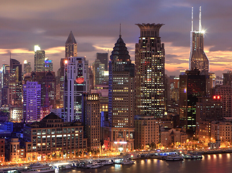 Shanghai Skyline at Dusk — Purple, Dramatic, Sunset, Photograph, Skyscrapers