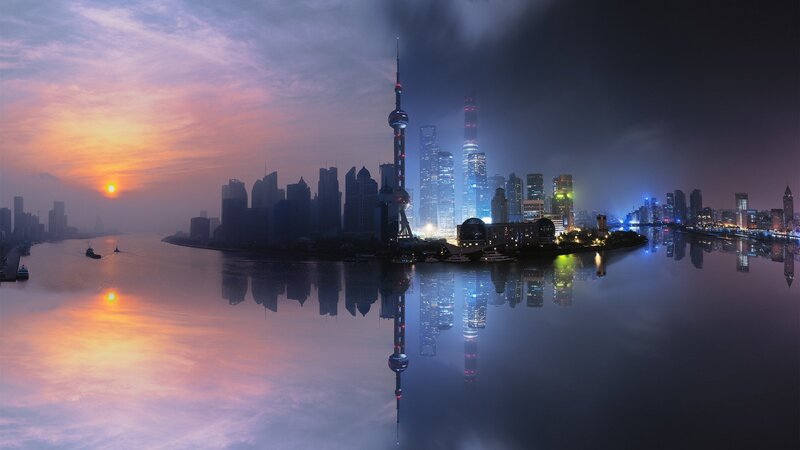 Shanghai Skyline at Dusk — Purple, Dramatic, Sunset