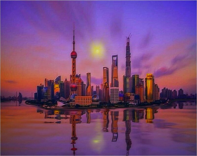 Shanghai Skyline at Dusk — Purple