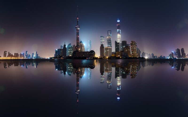 Shanghai Skyline at Night — Black, Serene