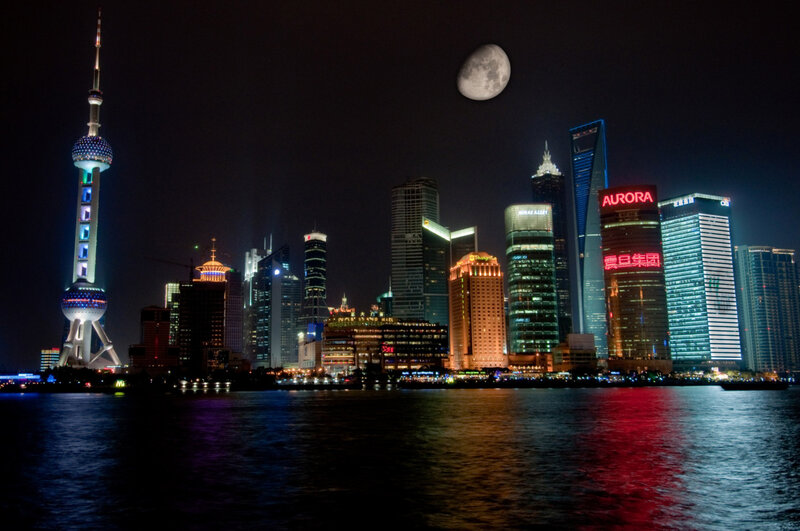 Shanghai Skyline at Night — Black