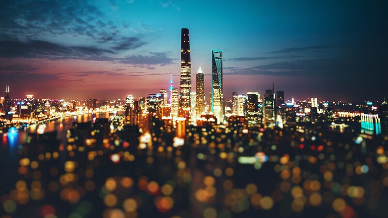 Shanghai Skyline at Night — Blue, Dramatic, Photograph, Skyscrapers, River, City Lights