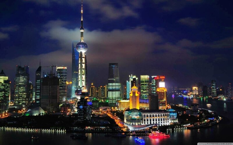 Shanghai Skyline at Night — Blue