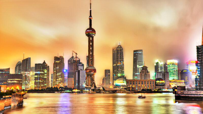 Shanghai Skyline at Night — Orange, Dramatic
