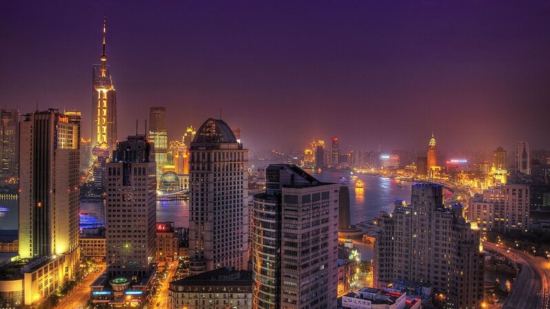 Shanghai Skyline at Night — Purple, Dramatic