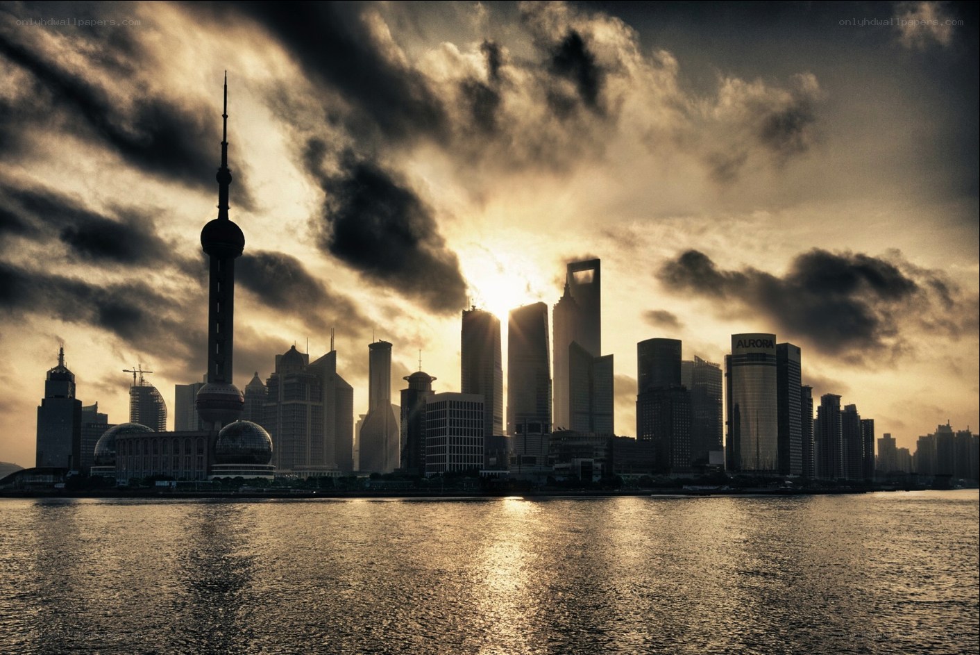 Shanghai skyline at sunset