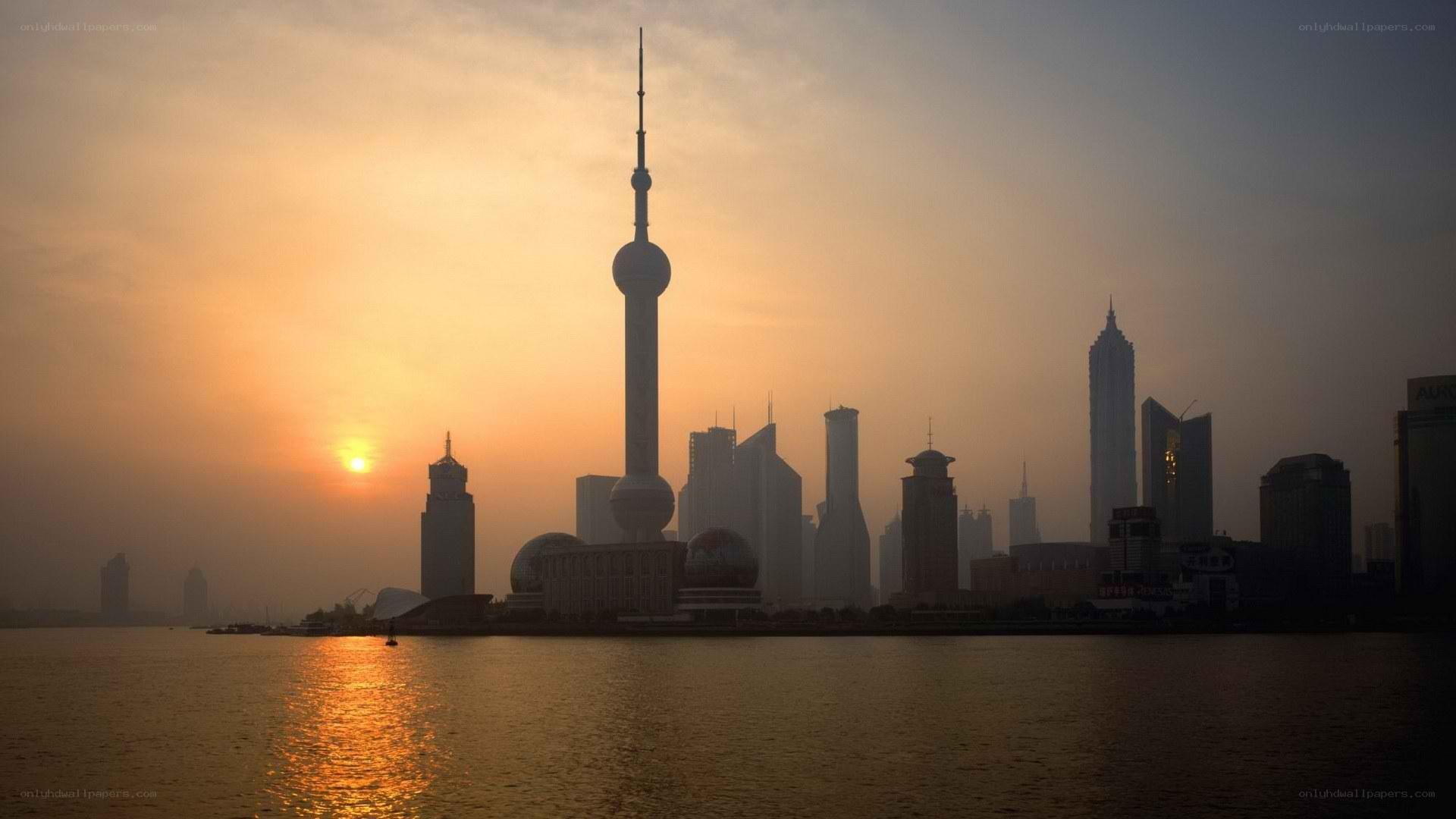 Shanghai skyline at sunset