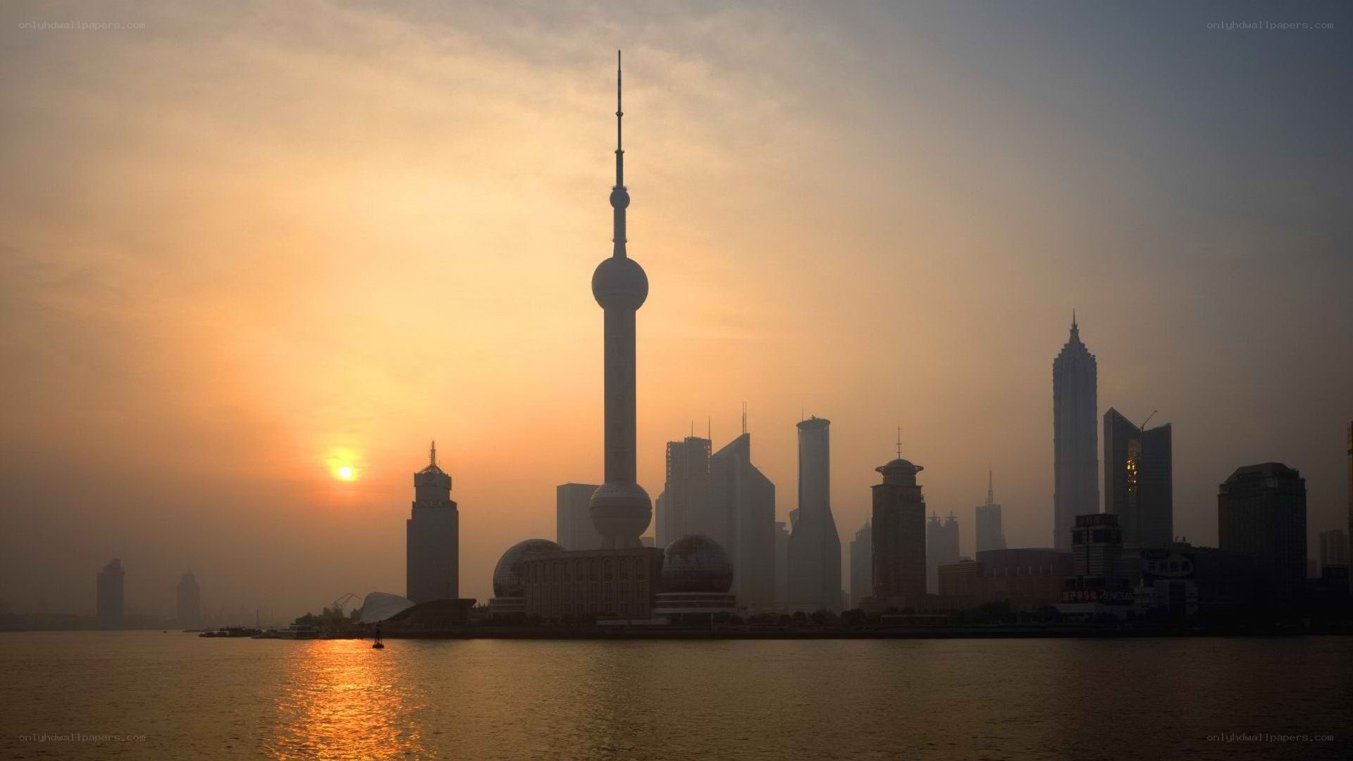 Shanghai skyline at sunset