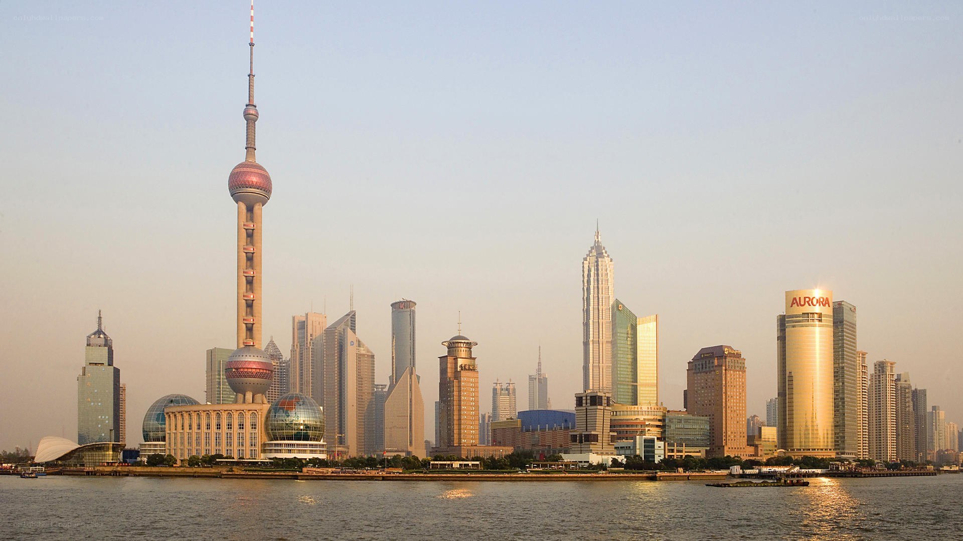 Shanghai skyline at sunset
