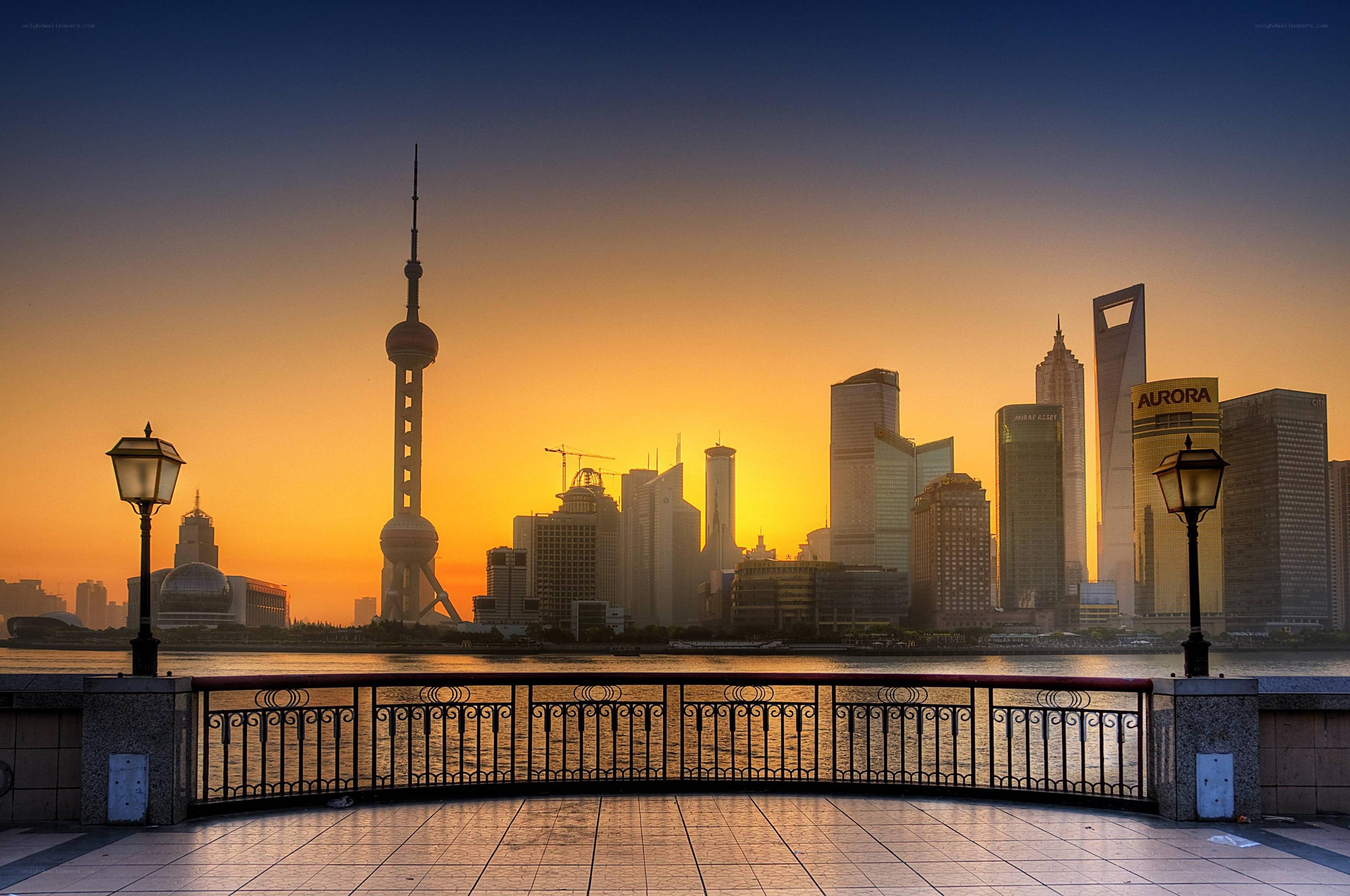Shanghai skyline at sunset