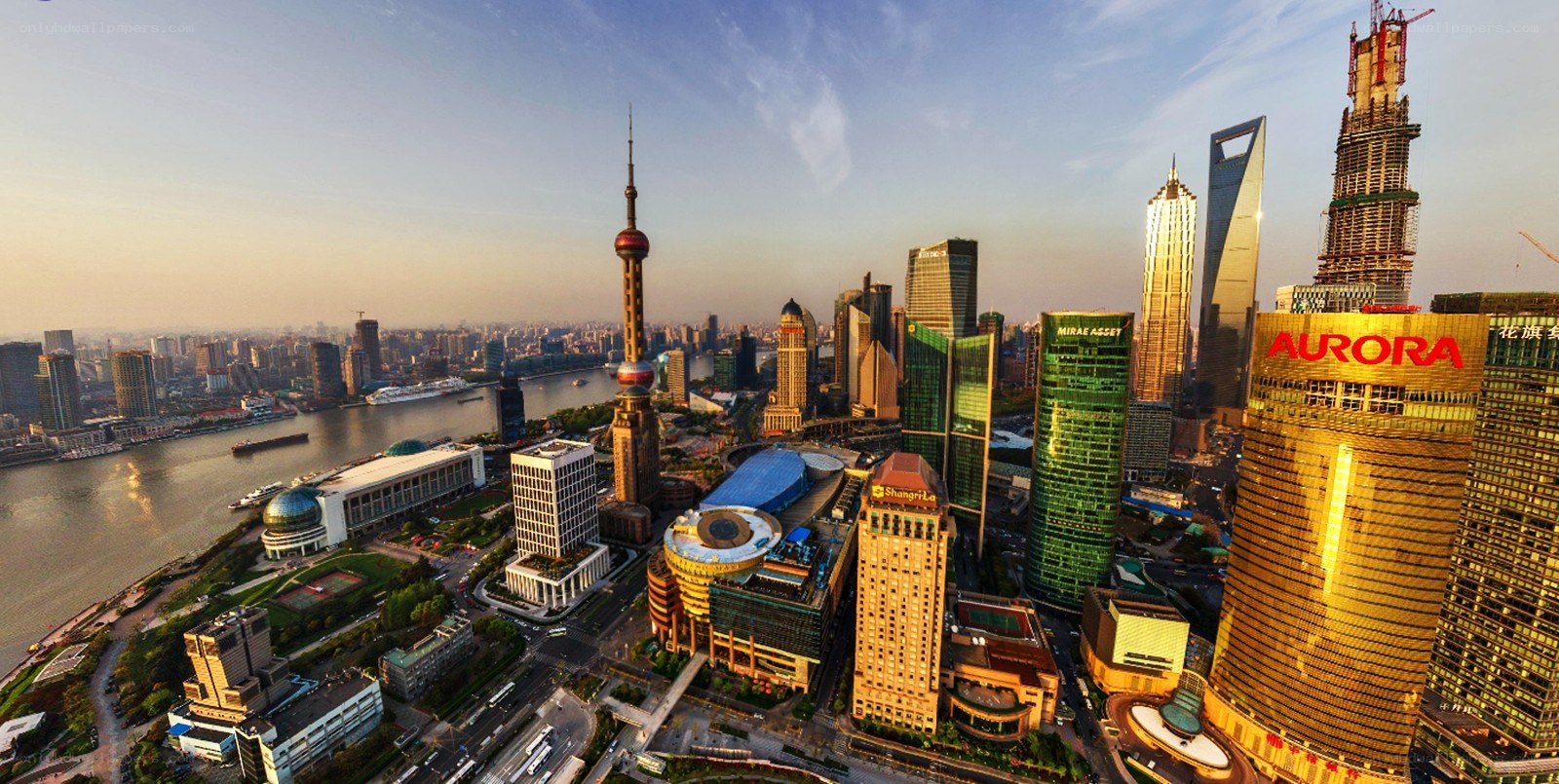 Shanghai skyline at sunset
