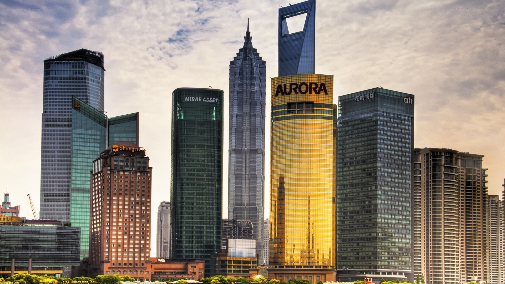 Shanghai skyline at sunset
